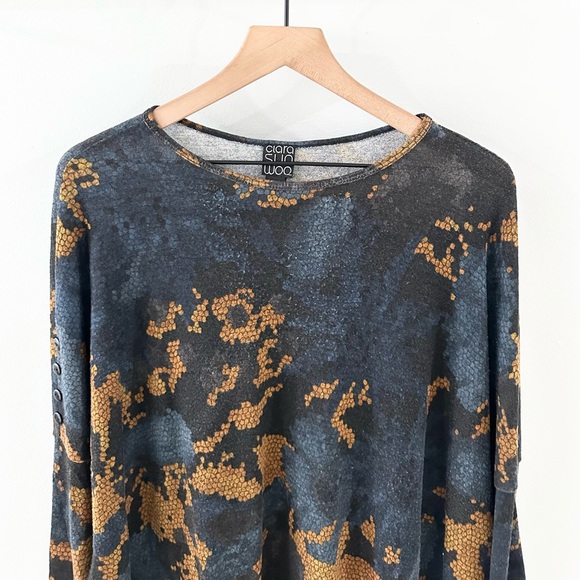 Clara SunWoo Tapestry Boyfriend Sweater Blue & Tan Multi Size XS - Picture 3 of 6